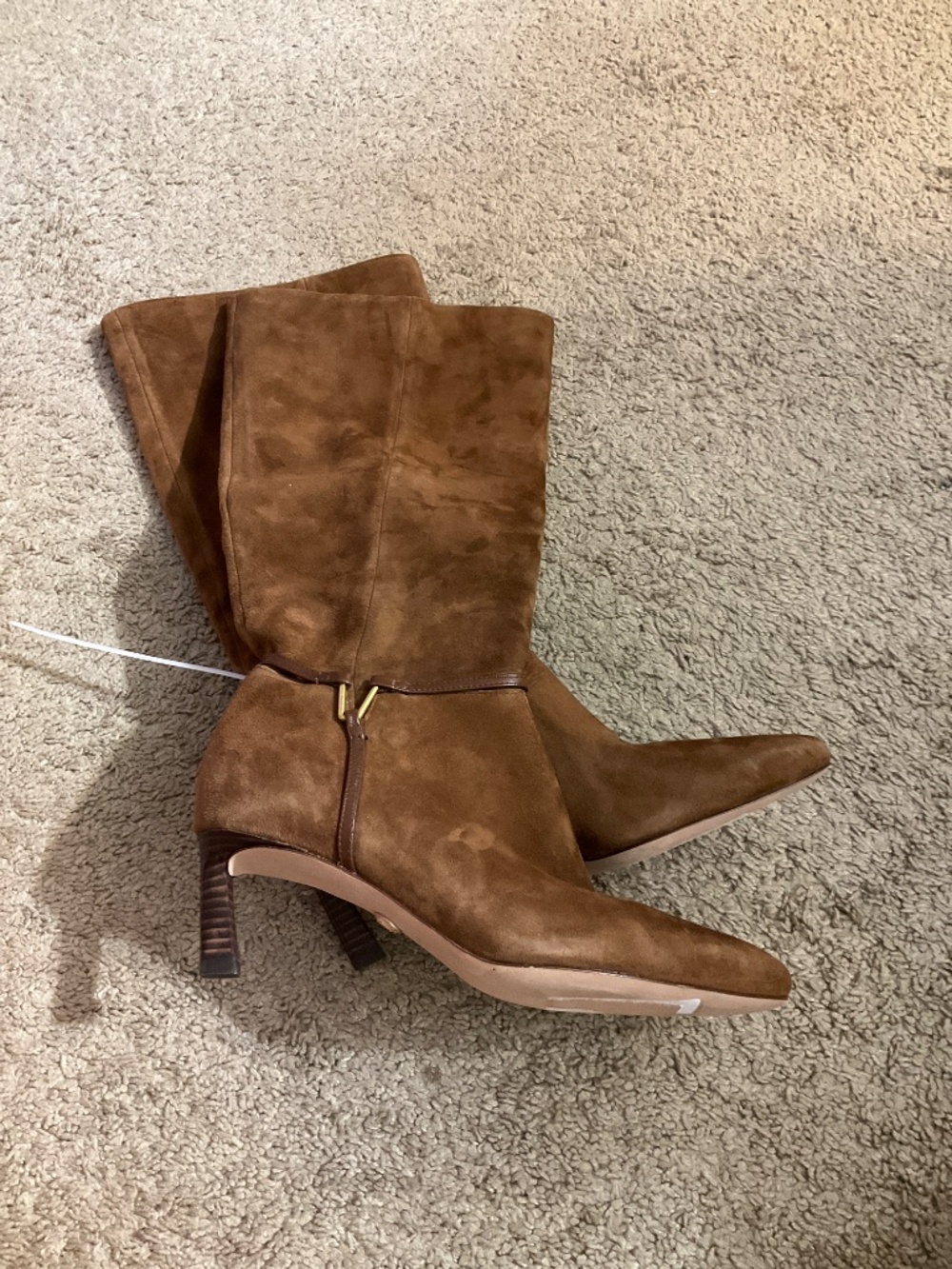 Veronica Beard Kenzie Suede Knee-High Boots in the shade Cedar. - Picture 3 of 10